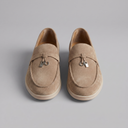 Colby beige buckle loafers for men with apron toe stitching, view 5
