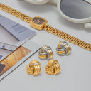 Elowen Chunky Gold Knot Earrings, view 11
