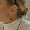 Marlowe Chunky Enamel Gold Hoop Earrings, view 2