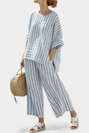 Tegan sky blue striped two-piece set with matching top and bottoms
