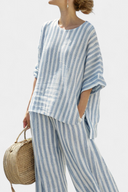 Tegan sky blue striped two-piece set with matching top and bottoms, view 2