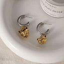 Ida Two-Tone Leopard Hoop Earrings, view 5