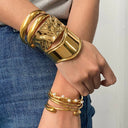 Cosima Wide Smooth Gold Cuff Bangle, view 5