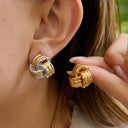 Elowen Chunky Gold Knot Earrings, view 3