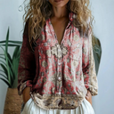 Desiree printed V-neck blouse with long gathered sleeves, view 7