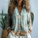Desiree printed V-neck blouse with long gathered sleeves, view 8