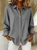 Brynn striped button-down shirt with pointed collar and long sleeves, view 4