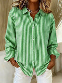 Brynn striped button-down shirt with pointed collar and long sleeves, view 2