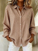 Brynn striped button-down shirt with pointed collar and long sleeves, view 3