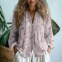 Desiree printed V-neck blouse with long gathered sleeves, view 5
