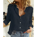 Darla linen blouse with half sleeves and button placket, view 8