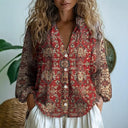 Desiree printed V-neck blouse with long gathered sleeves, view 11