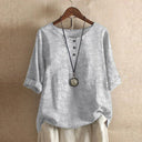 Fiorella vintage floral print blouse with round neck and short sleeves, view 9