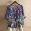 Fiorella vintage floral print blouse with round neck and short sleeves, view 12