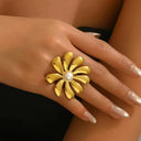 Ulla Gold Pearl Flower Ring, view 2