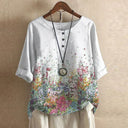 Fiorella vintage floral print blouse with round neck and short sleeves, view 10