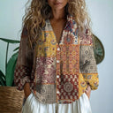 Desiree printed V-neck blouse with long gathered sleeves, view 10