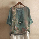 Fiorella vintage floral print blouse with round neck and short sleeves, view 4