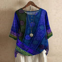 Fiorella vintage floral print blouse with round neck and short sleeves, view 8