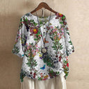 Fiorella vintage floral print blouse with round neck and short sleeves, view 13