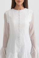 Elegant Silhouette Dress With Flared Sleeves And Hemline - White