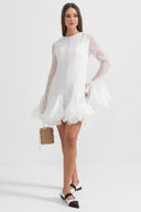 Elegant Silhouette Dress With Flared Sleeves And Hemline - White