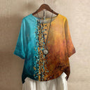 Fiorella vintage floral print blouse with round neck and short sleeves, view 11