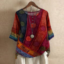 Fiorella vintage floral print blouse with round neck and short sleeves, view 7
