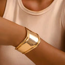 Cosima Wide Smooth Gold Cuff Bangle, view 2