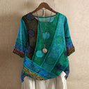 Fiorella vintage floral print blouse with round neck and short sleeves, view 6