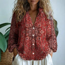 Desiree printed V-neck blouse with long gathered sleeves, view 9