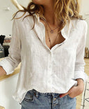 Darla linen blouse with half sleeves and button placket, view 12