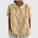 Ellery floral linen blouse with flat collar and front patch pockets, view 15