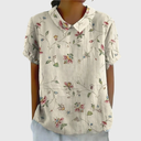 Ellery floral linen blouse with flat collar and front patch pockets, view 7