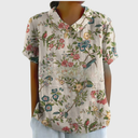 Ellery floral linen blouse with flat collar and front patch pockets, view 8
