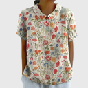 Ellery floral linen blouse with flat collar and front patch pockets, view 9