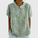 Ellery floral linen blouse with flat collar and front patch pockets, view 12