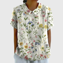 Ellery floral linen blouse with flat collar and front patch pockets, view 4