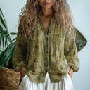 Desiree printed V-neck blouse with long gathered sleeves, view 6