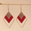 Boho Hoop Earrings for Women, Red or Black Geometric, 14K Gold Plated