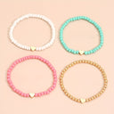 Heart Bead Bracelet Set of 4, Boho Glass Bead Bracelets, Pink or Light
