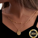 Layered Coin Necklace, 304 Stainless Steel, Gold or Silver for Women