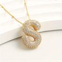Sparkling Bubble Initial Necklace, Cubic Zirconia Letter Pendant, 18K Gold Plated