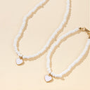 White Bead Heart Necklace and Bracelet Set, Beach Jewellery Set for Women
