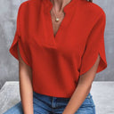 Halle short sleeve batwing blouse with deep V-neckline, view 8