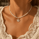 Shell Seed Bead Necklace, White Boho Beach Necklace for Women
