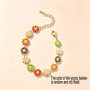 Daisy Bracelet for Women, 14K Gold Plated Enamel Flower Bracelet