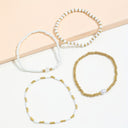 Seed Bead Bracelet Set of 4, White Boho Stacking Bracelets