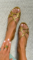 Lisette metallic flat sandals with textured crossover straps, view 7
