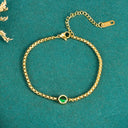 Green Stone Bracelet for Women, 18K Gold Plated Stainless Steel